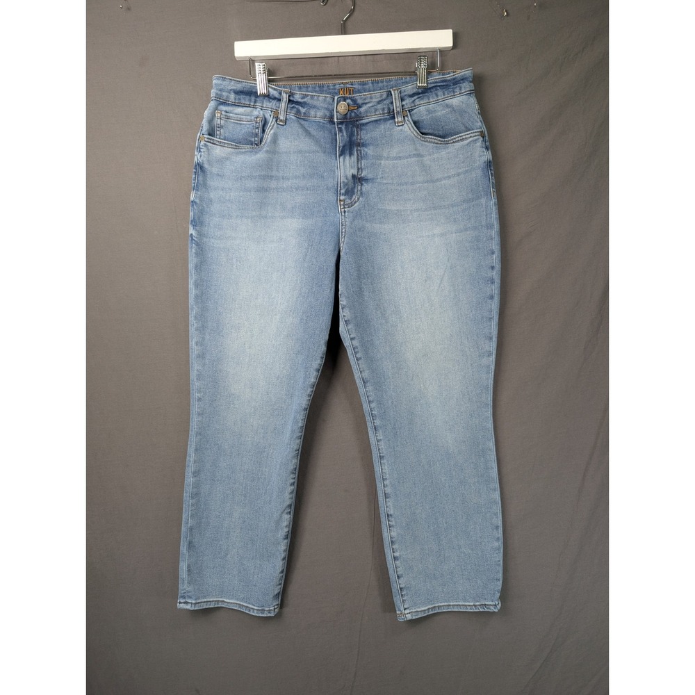 KUT from the Kloth Crop Roll Up Straight Leg High Rise Jeans Light Wash Size 14